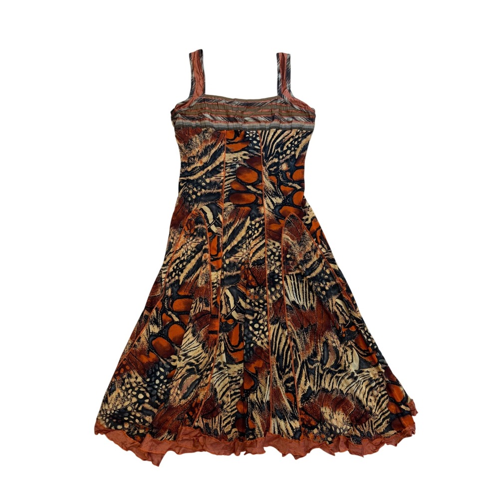 "Y2K Animal Print Midi Dress Brown Tiger Leopard Mixed Print